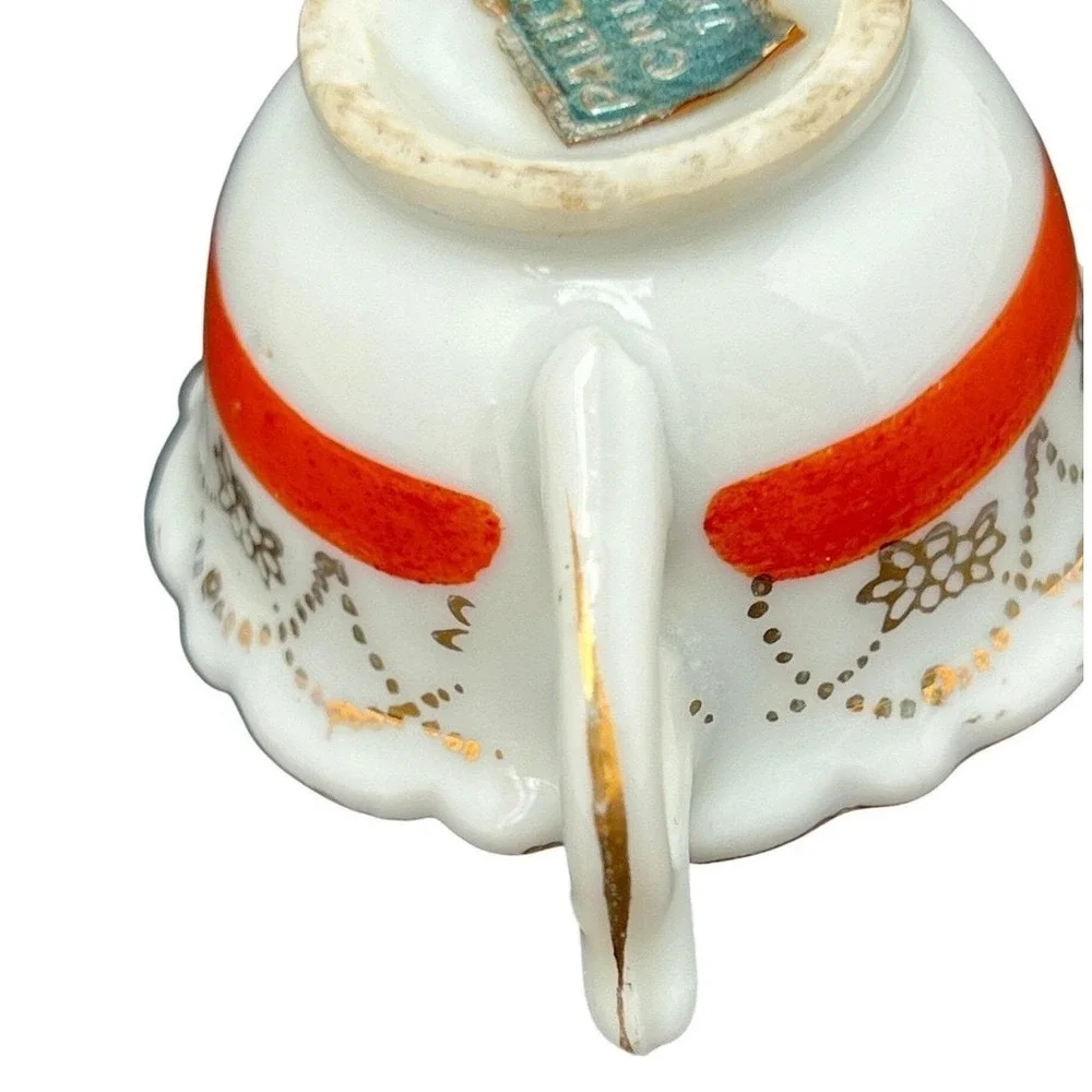 Vintage Paulux China Miniature Teacup Japanese Porcelain Orange Gold Floral